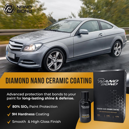 Nano Bond Ceramic Coating for Cars - 80% SiO2 Formula, Hydrophobic Paint Protection, UV & Corrosion Resistant for Glass, Wheels & Plastic, Easy Application, Car Detailing Kit, 30ml