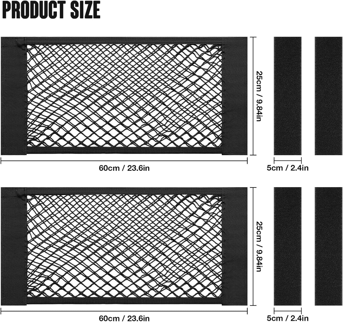 TOBWOLF Universal Mesh Cargo Net With Tape Stickers, 25x40cm / 9.8x15.7in, Elastic Car Storage Net, RV Netting Pocket, Wall Sticker Add-on Pouch Bag for Car Trunk