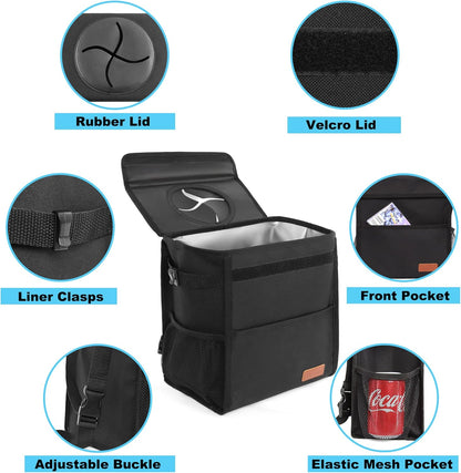 Femuar Leak Proof Car Trash Can with Lid - Waterproof Automotive Garbage Bin for SUVs, Collapsible and Portable Car Trash Bag, Black