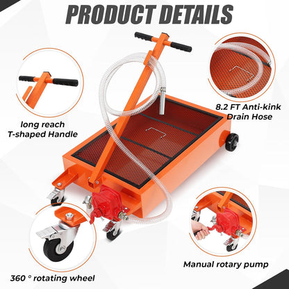 20 Gallon Manual Oil Drain Pan,Low Profile Oil Drain Pan with 110V Electric Pump,76L Oil Change Pan with 8.2ft Hose & Folding Handle, Rolling Oil Drain Cart for Car, SUV, Trucks Oil Draining