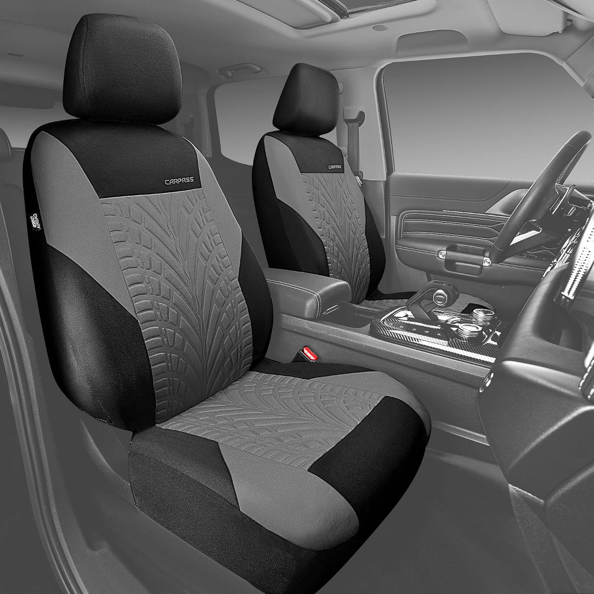 CAR PASS Car Seat Covers Full Sets, Front & Split Rear Bench for Car, 3D Tyre Embossed Automotive Interior Covers, Airbag Compatible, Quick Setup Universal Fit Seat Covers for Car, SUV(Charcoal)
