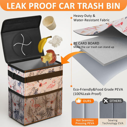 Vankor Car Trash Can Bin with Lid Hanging for Back Seat, Car Accessories for Women Men Leak Proof Automotive Garbage Cans Leakproof Vehicle Trash Can for Truck SUV Black