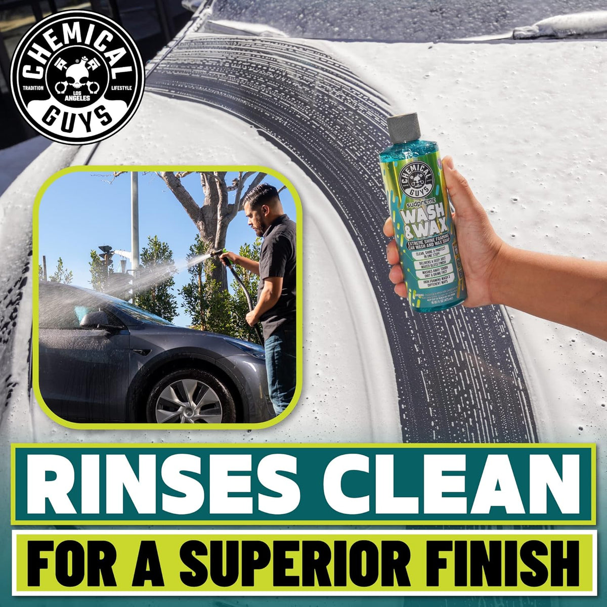 Chemical Guys Sudpreme Wash & Wax 128 oz High Suds Foaming Car Wash Soap with Carnauba Wax Shine, Deep Gloss Finish & Surface Protection Safe for Paint, Chrome & Plastic