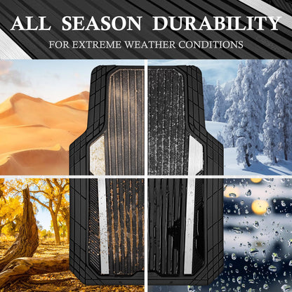 CAR PASS Heavy Duty Rubber Car Mats Metallic, Aluminum Film All Weather Floor Mats Waterproof Universal Trim to Fit Automotive SUV Sedan Van 4 Piece Anodized Deep Dish Two-Tone Sporty Black Red Chrome