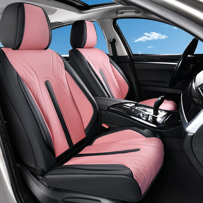 Huidasource Coffee Seat Covers Full Set, Universal Fit for Most Cars Trucks SUV, Full Coverage Leather Seat Cover, Airbag, Cupholder Compatible, Velcro Adjustable, Heaating/Cooling Function Retain