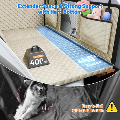 Dog Car Seat Cover for Back Seat with Hard Bottom,Waterproof Back Seat Extender for Dogs,Dog Hammock Dogs Bed for Cars, SUVs,Pet Seat Cover for Back Seat Holds 400lbs with Mesh Window & Pocket