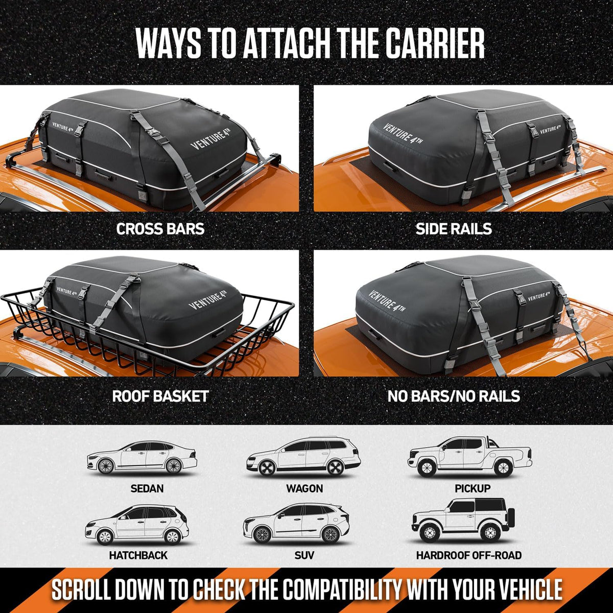 VENTURE 4TH Car Rooftop Cargo Carrier – 21 Cubic Feet Soft-Shell Waterproof Roof Bag with 10 Heavy-Duty Compression & Tie-Down Straps, Anti-Slip Mat & Door Hooks – Fits Cars with or Without Roof Rack