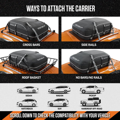 VENTURE 4TH Car Rooftop Cargo Carrier – 21 Cubic Feet Soft-Shell Waterproof Roof Bag with 10 Heavy-Duty Compression & Tie-Down Straps, Anti-Slip Mat & Door Hooks – Fits Cars with or Without Roof Rack