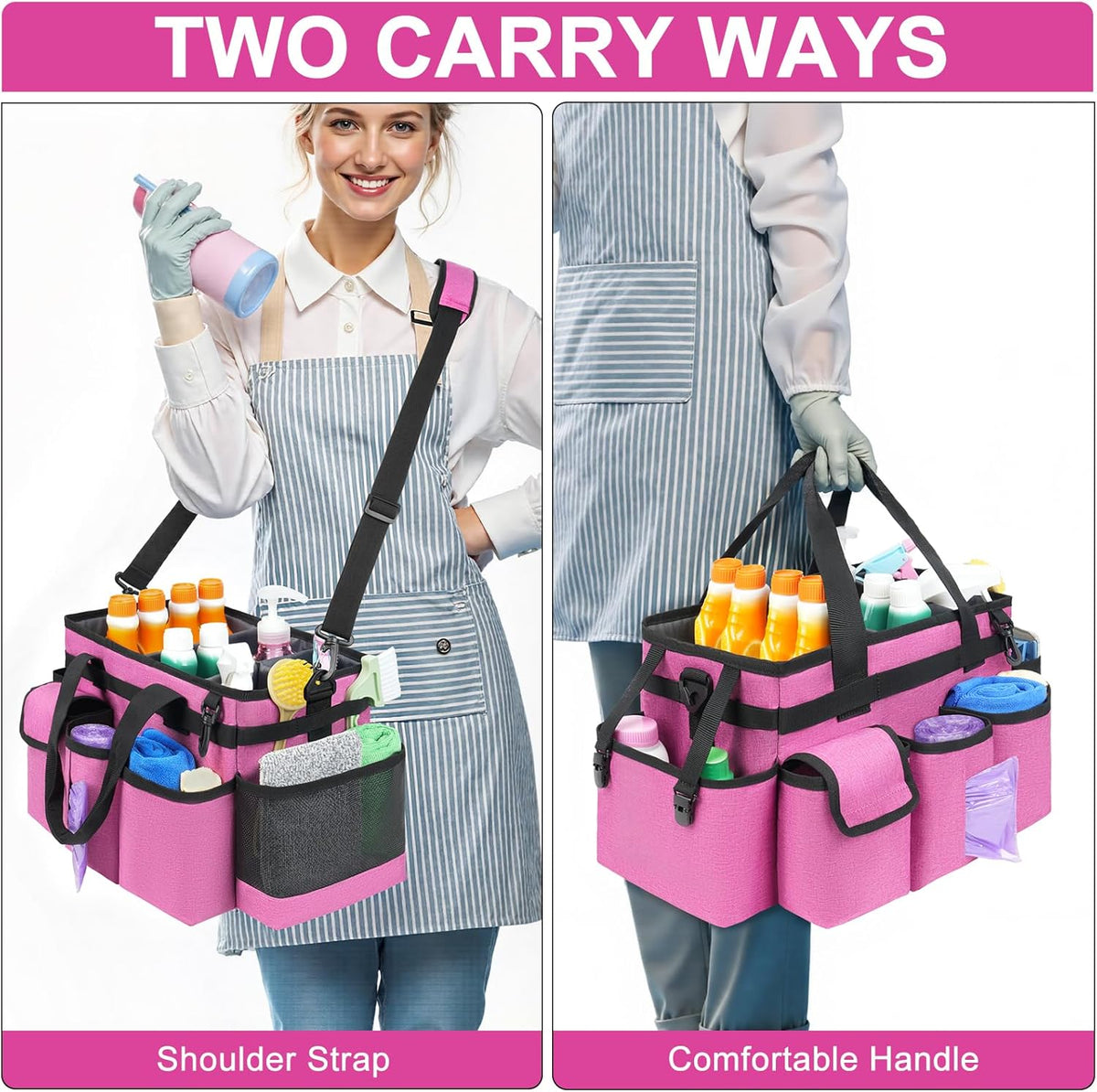 Cleaning Caddy,Cleaning Bag for Housekeepers,Cleaning Supplies Organizer with Handle,Black
