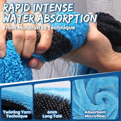 Metyond 48”x24” Car Drying Towel for Full-Sized SUV, Dual Sided Microfiber Car Cleaning Towel with Twisting Yarn Technique, 1400GSM Super Absorbent Scratch-Free, Machine Washable (Dark Gray - Blue)