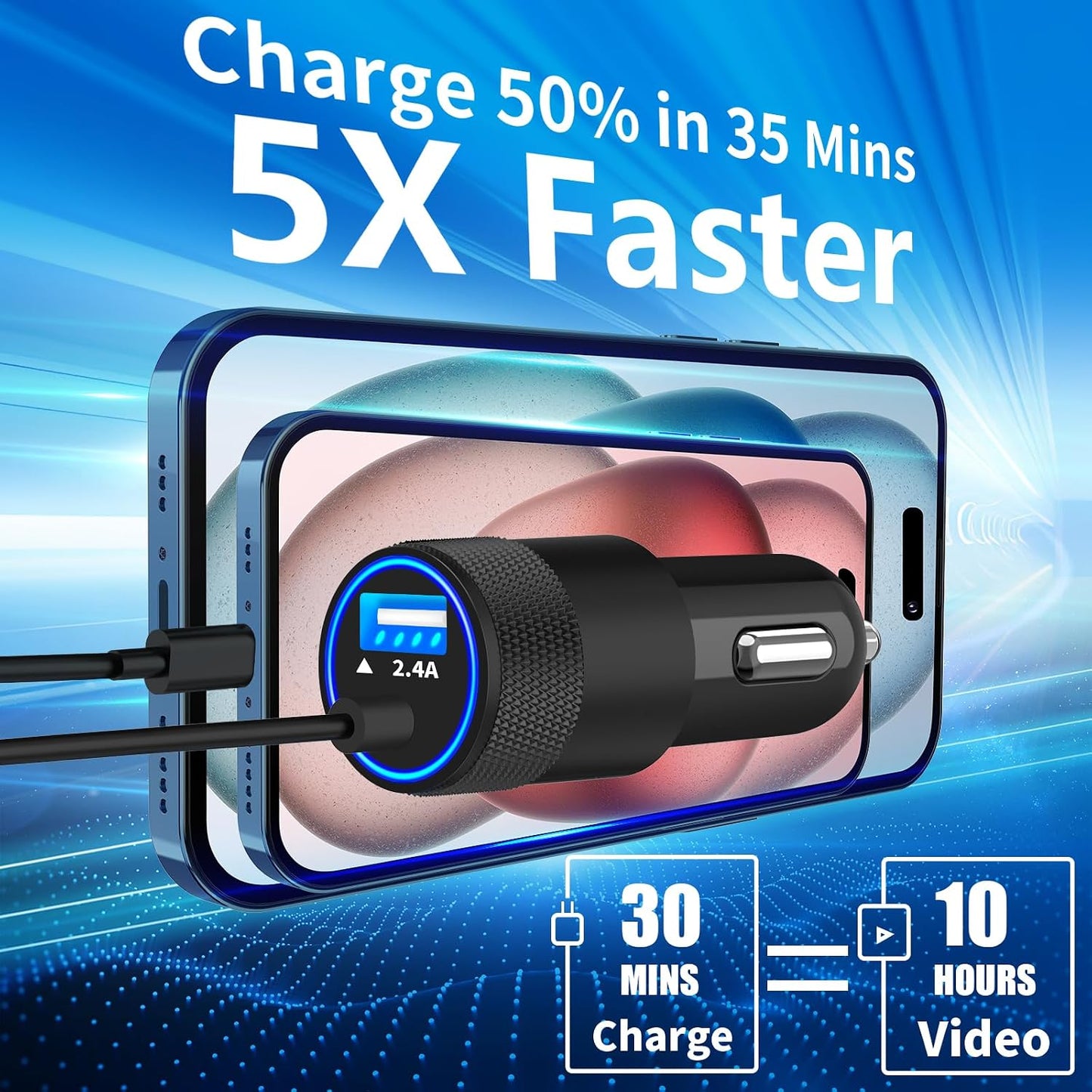 【MFi Certified】iPhone 17 Car Charger Fast Charging, Braveridge 75W USB C PD&QC Car Power Cigarette Lighter USB Charger with 6FT Type C Coiled Cable for iPhone 17/17 Pro Max/16/15/Galaxy S26/S25/Pixel