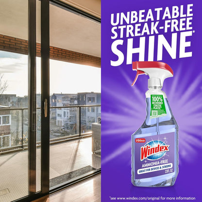 Windex Glass and Window Cleaner Spray Bottle, Ammonia Free, Packaging Designed to Prevent Leakage and Breaking, Surface Cleaning Spray, Crystal Rain Scent, 23 Fl Oz