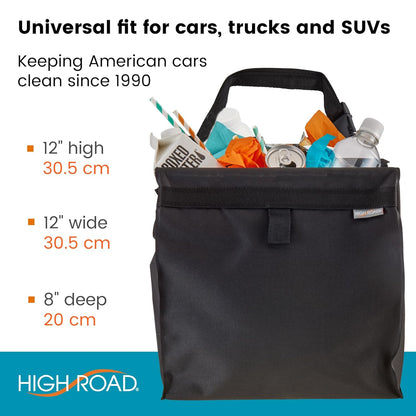 High Road TrashStash Hanging Car Garbage Bag with Push-Close Lid and Waterproof Bin for Car, SUV and Truck Seat Backs - Holds 3 Gallons of Car Trash (Black)