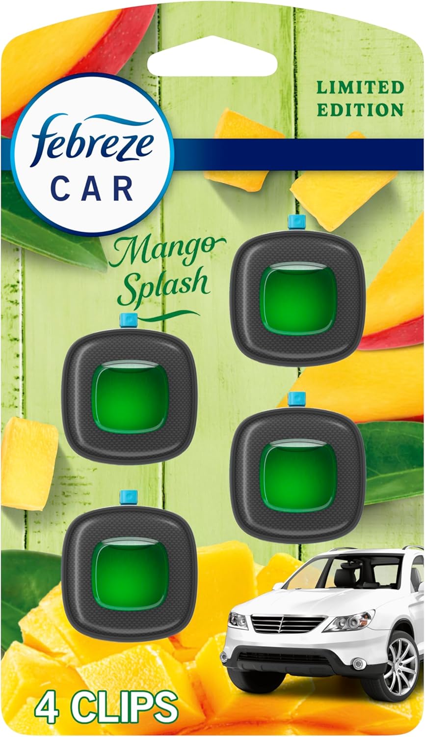 Febreze Car Air Freshener, Odor-Fighting Automotive Vent Clip, Scented Car Accessories, Long Lasting for Strong Odors, Hawaiian Aloha Scent, 4 Count