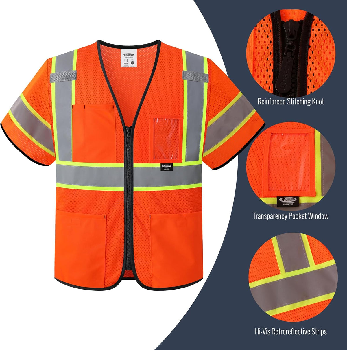 JKSafety Safety Vest for men women Hi Vis Vest with Pockets and Zipper High Visibility Meet ANSI Standard（BX310