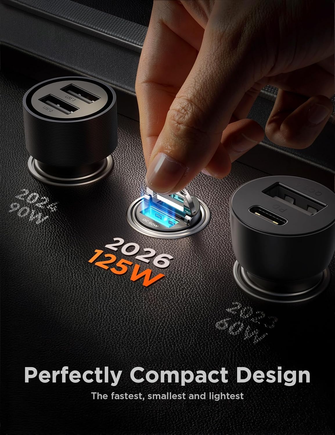 JOYROOM 2-Pack USB C Car Charger [Flush & Pull Ring] 65W PD + 60W QC Dual-Port Car Cigarette Lighter Charger, Fast Car Charger for iPhone 17/16/15 Series, Galaxy S26/25/24, MacBook Air, iPad and More