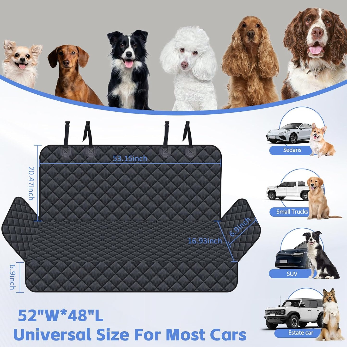 JSTHT Dog Seat Cover, 100% Waterproof Bench Seat Cover Protector Scratch Proof Nonslip Durable Soft Pet Back Seat Covers for Cars Trucks & SUV