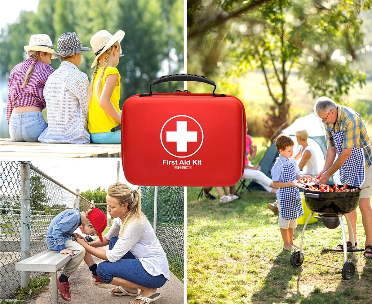 Compact First Aid Kit (228pcs) Designed for Family Emergency Care. Waterproof EVA Case and Bag is Ideal for The Car, Home, Boat, School, Camping, Hiking, Office, Sports. Protect Your Loved Ones. Red