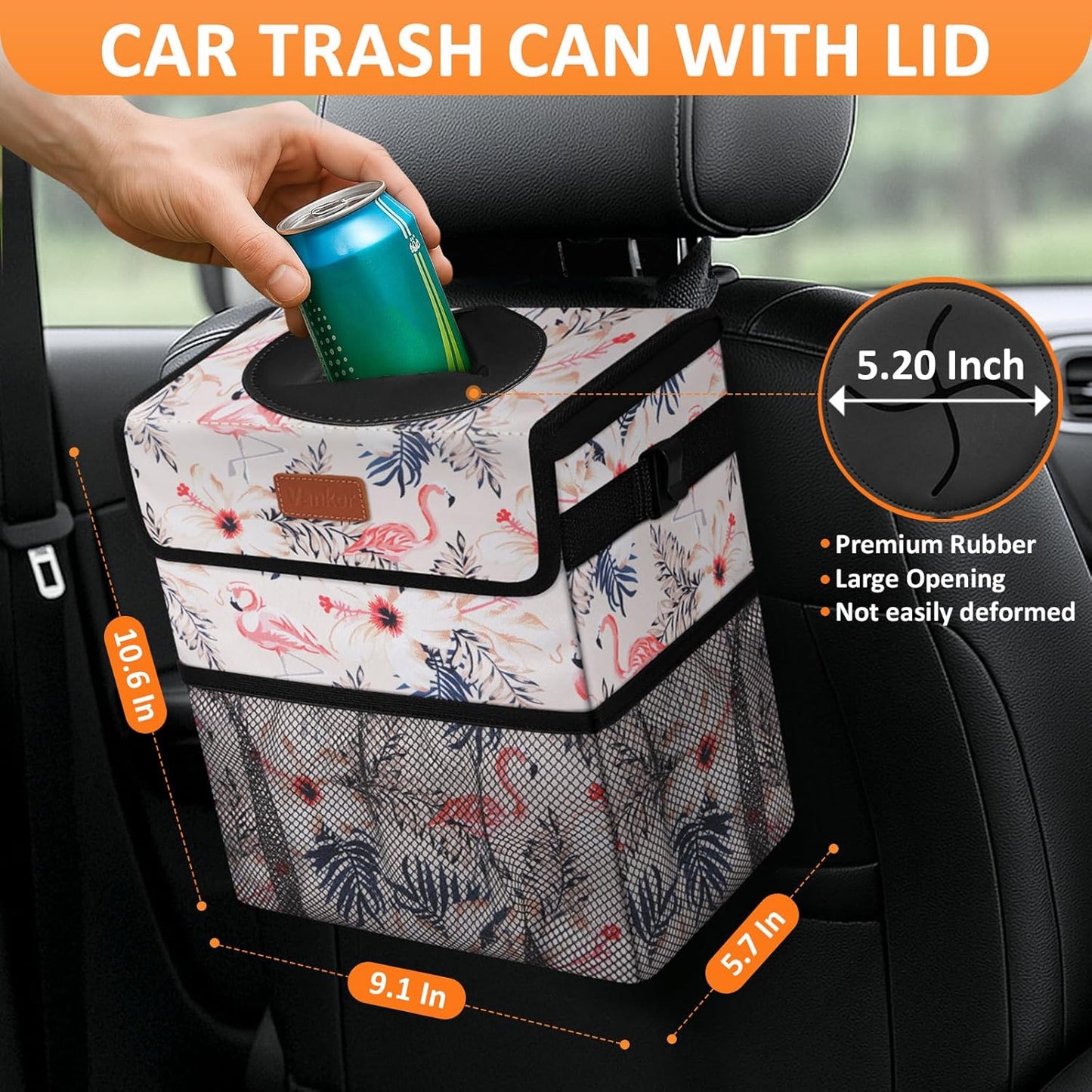 Vankor Car Trash Can Bin with Lid Hanging for Back Seat, Car Accessories for Women Men Leak Proof Automotive Garbage Cans Leakproof Vehicle Trash Can for Truck SUV Black