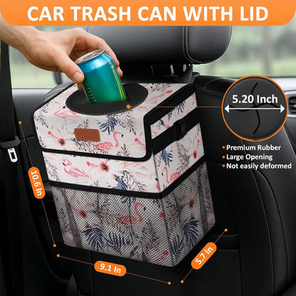 Vankor Car Trash Can Bin with Lid Hanging for Back Seat, Car Accessories for Women Men Leak Proof Automotive Garbage Cans Leakproof Vehicle Trash Can for Truck SUV Black