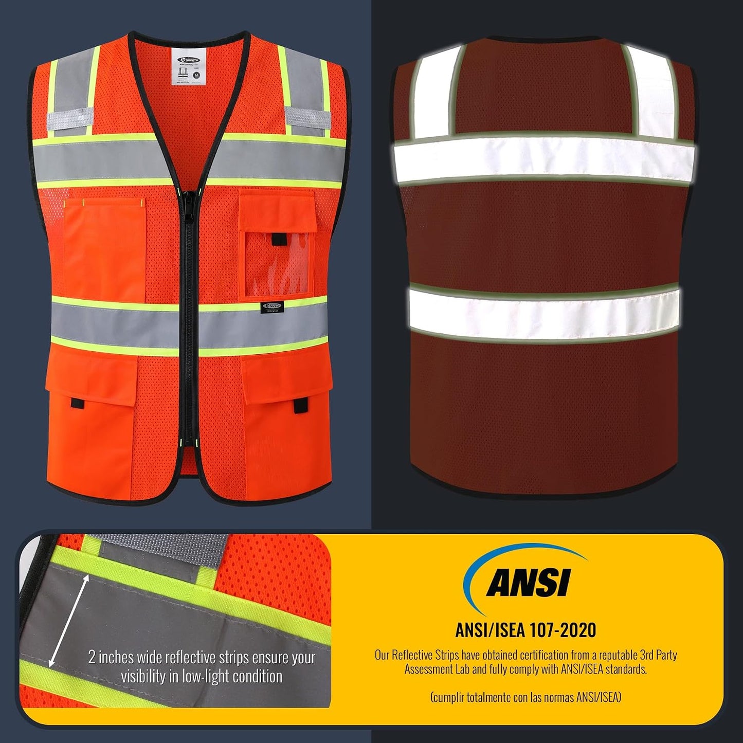 JKSafety Safety Vest for Men Women Hi Vis Relfective Vest with Pockets High Visibility Meet ANSI Standard