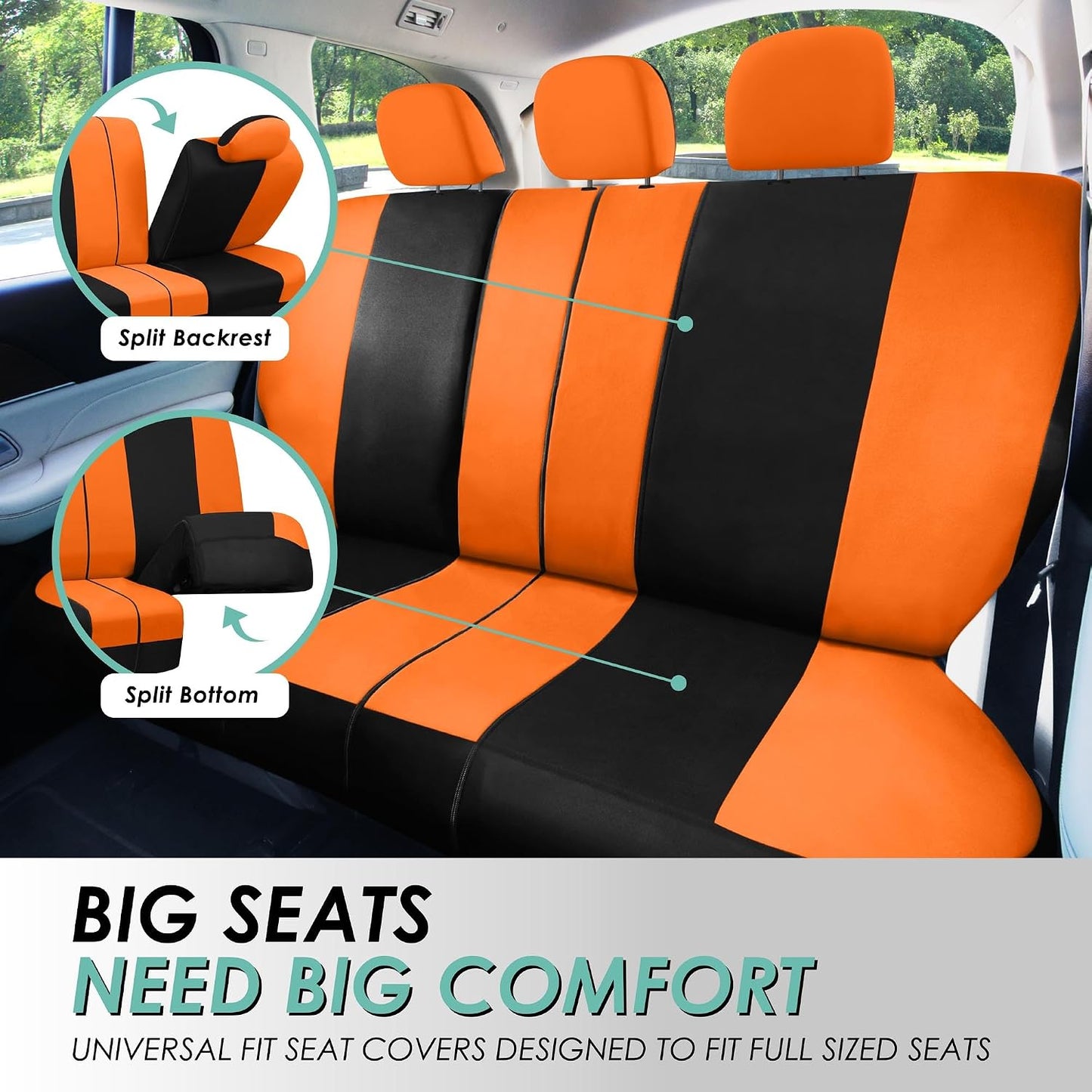 FH Group Full Set Cloth Car Seat Covers, Universal Fit Front and Split Bench Rear, Airbag Compatible, Washable for SUV, Sedan, Van - Black