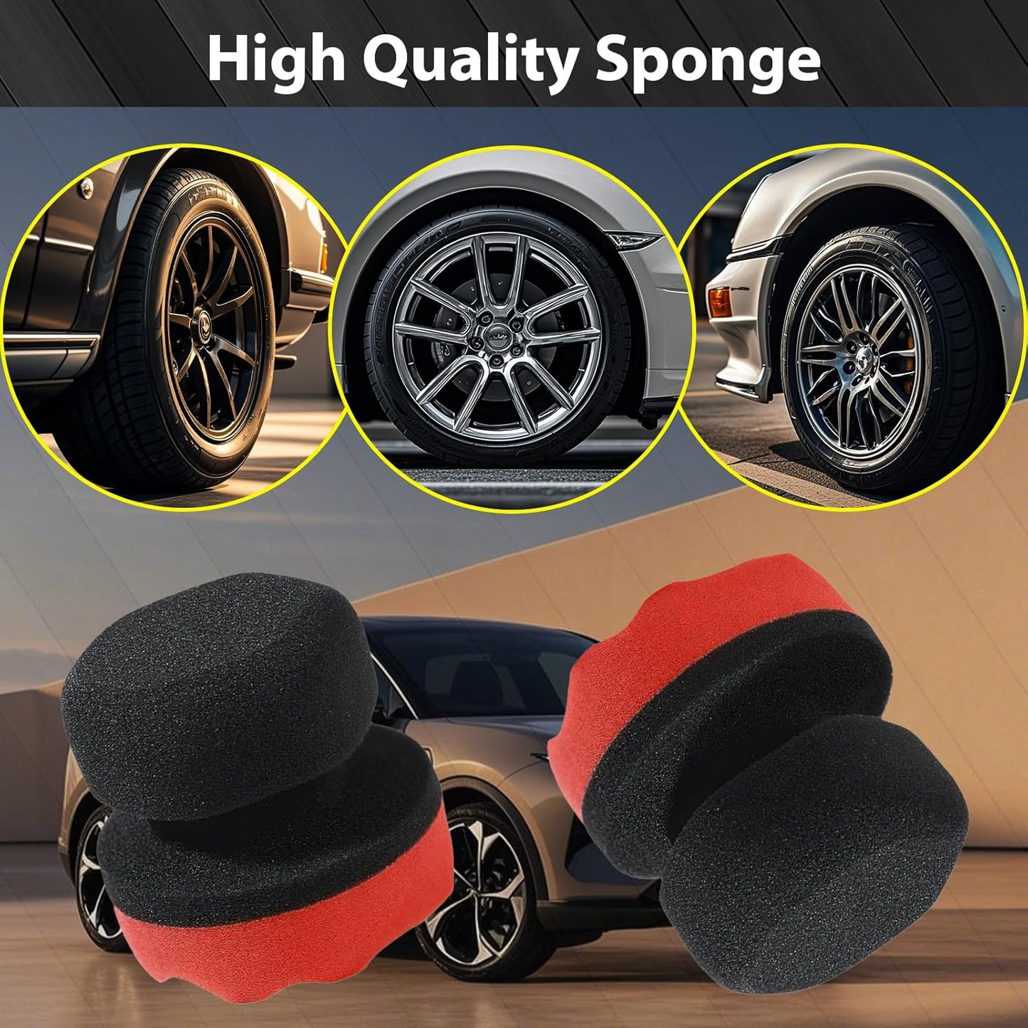 Tire Shine Applicator Pads, 2 Pcs Tire Dressing Applicator, Reusable Tire Shine Sponge Wave Contoured for Car Detailing, 3.15inch