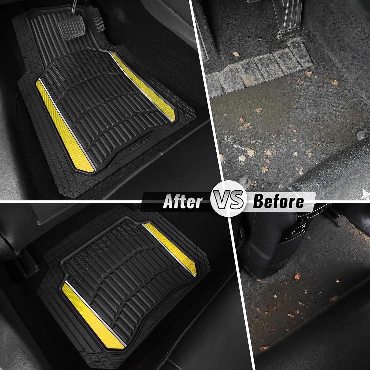 CAR PASS Heavy Duty Rubber Car Floor Mats, Deep Waterproof Car Floor Mats All Weather, Aluminum Film Floor Mats for Cars Non-Slip Universal Trim to Fit for SUVs Trucks Sedans Vans, Black Grey Metallic