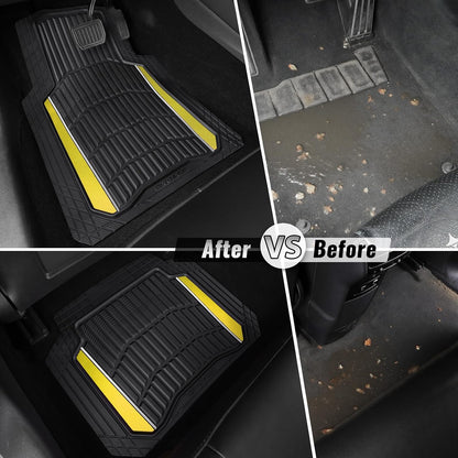 CAR PASS Heavy Duty Rubber Car Floor Mats, Deep Waterproof Car Floor Mats All Weather, Aluminum Film Floor Mats for Cars Non-Slip Universal Trim to Fit for SUVs Trucks Sedans Vans, Black Grey Metallic