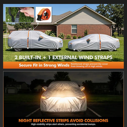 Car Cover Waterproof All-Weather,Heavy-Duty Outdoor Full Exterior Automobiles Sedan/Coupe (Length 186-193 inch) with Windshield Sun Shade Universal Fit Toyota Camry, Tesla Model 3, Accord etc