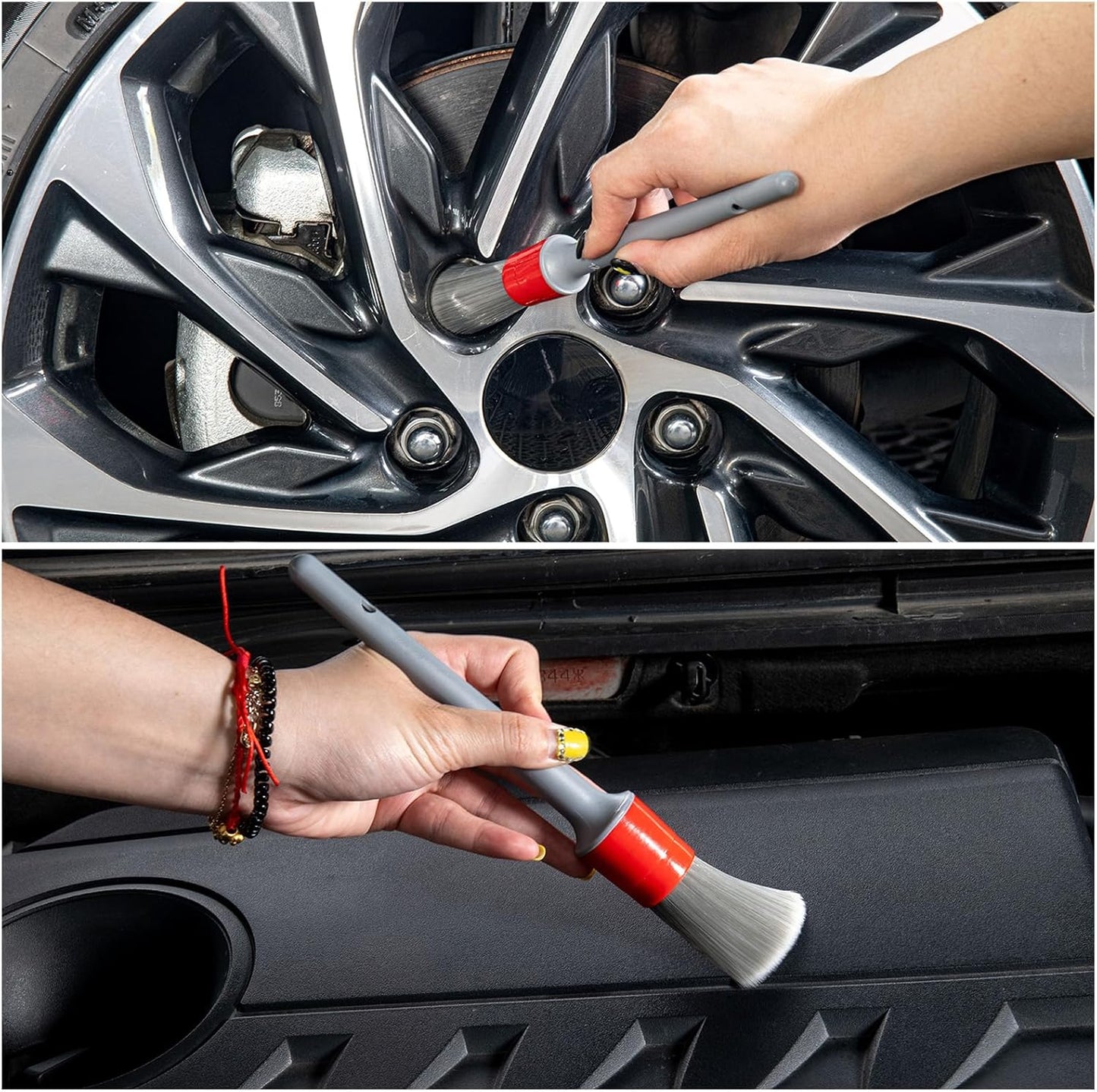 Detailing Brush Set -5 Different Sizes Premium Natural Boar Hair Mixed Fiber Plastic Handle Automotive Detail Brushes for Cleaning Wheels, Engine, Interior, Air Vents, Car, Motorcy