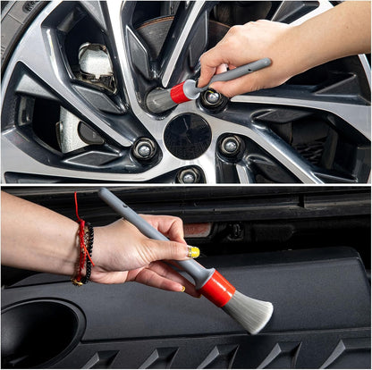 Detailing Brush Set -5 Different Sizes Premium Natural Boar Hair Mixed Fiber Plastic Handle Automotive Detail Brushes for Cleaning Wheels, Engine, Interior, Air Vents, Car, Motorcy