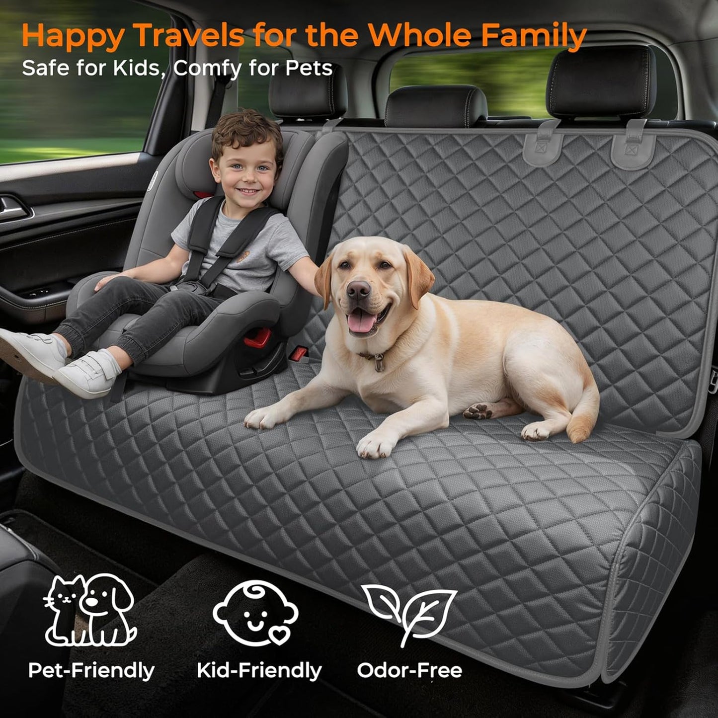 URPOWER Dog Car Seat Cover for Back Seat - Waterproof Non-Slip Car Seat Protector for Dogs Pet, Scratchproof Back Bench Seat Covers for Mid-Size Cars, Mid-Size SUVs, Black