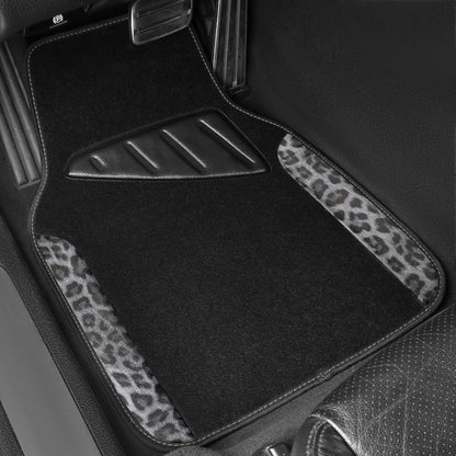 CAR PASS Waterproof Universal Car Floor Mats, Leopard Print Car Mats Fit for SUV,Vans,sedans, Trucks,Set of 4pcs Car Carpet with Driver Heel Pad and Nibs Backing, Leopard Car Accessories Gray Leopard