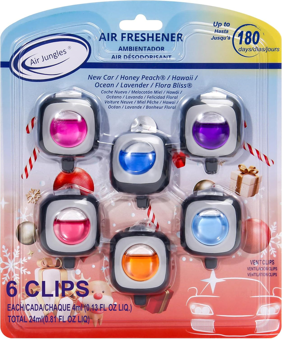 Air Jungles New Car Scent Car Air Freshener Vent Clip, 6 Count Long Lasting Up to 180 days, Natural Essential Oil Car Fragrance Accessories for Women and Men, Odor Eliminator - 4ml Each