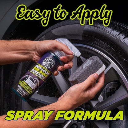 Chemical Guys Galactic Black Wet Look Tire Shine Dressing, 16 fl oz + Wonder Wave Durafoam Contoured Large Tire Dressing Applicator Pad, Pack of 2 - HOL457