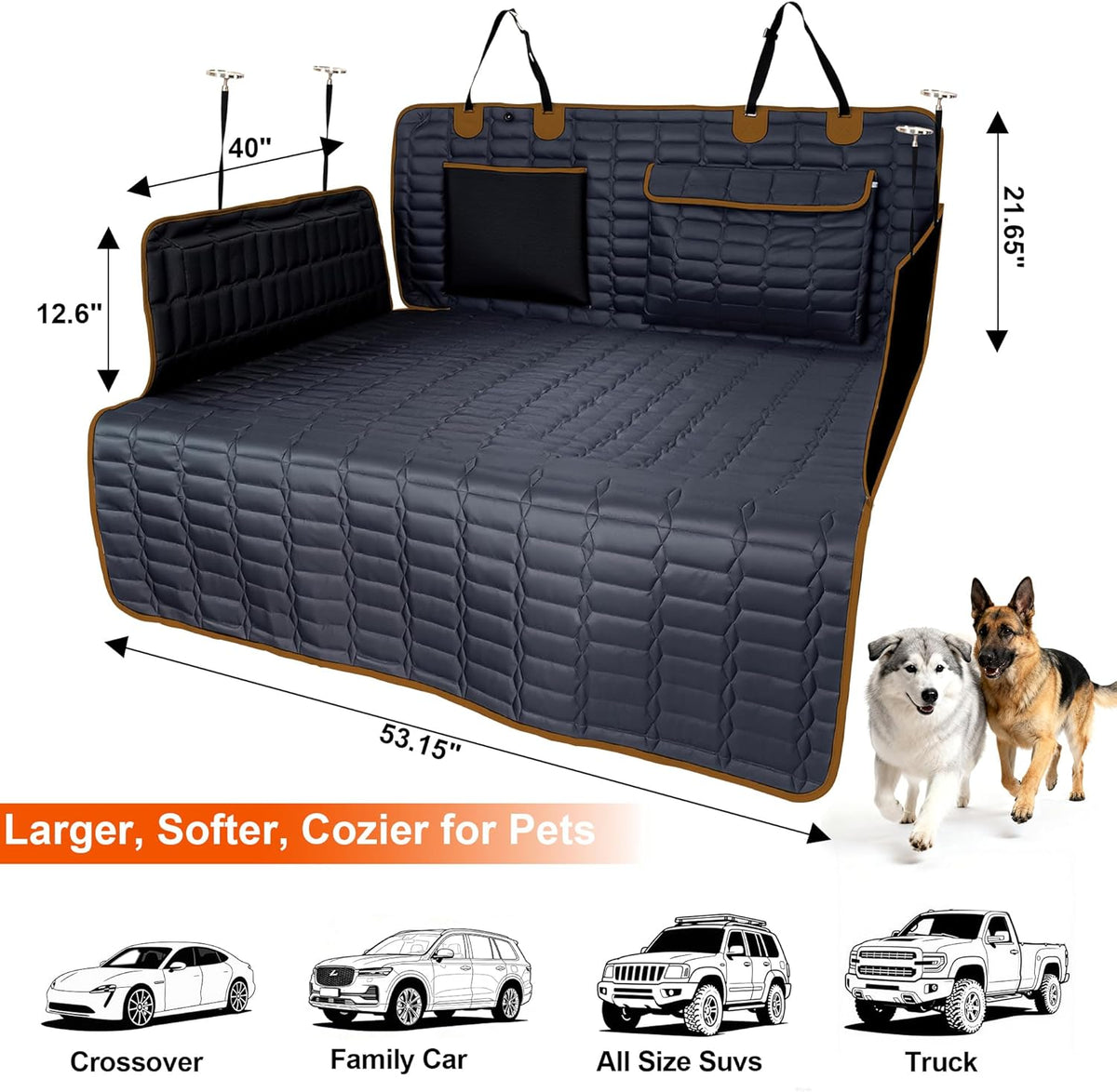 Reliadura SUV Cargo Liner for Dogs, Waterproof Dog Trunk Cover with Bumper Flap Protector, Pet Cargo Mat for SUVs Sedans Vans, Non-Slip Scratchproof Dog Seat Cover, Large Size Universal Fit