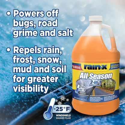 Rain-X All Season -25°F 2-in-1 De-Icer & Bug Remover Windshield Washer Fluid - 1 Gallon (Pack of 6)