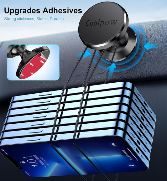 Coolpow【2 Packs Magnetic Phone Holder for Car【Strong Magnet】 Phone Holders for Your Car Phone Holder Mount【4 Metal Plate】 Universal Car Accessories for Women Men for iPhone Samsung Speakerphones