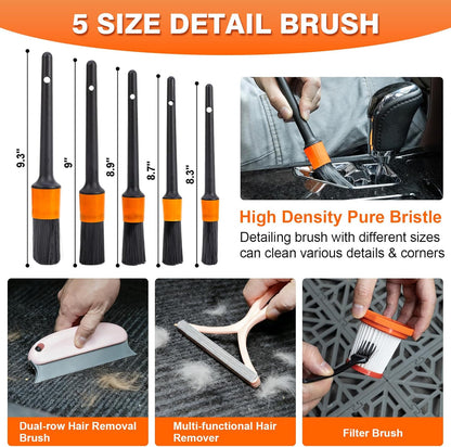 8PCS Car Detailing Brush Set, Interior Car Cleaning Kit with Dash Duster, 4 Detailing Brushes (Soft to Hard), Microfiber Towel, Cleaning Gel, for Vents, Dashboard & Leather Seats