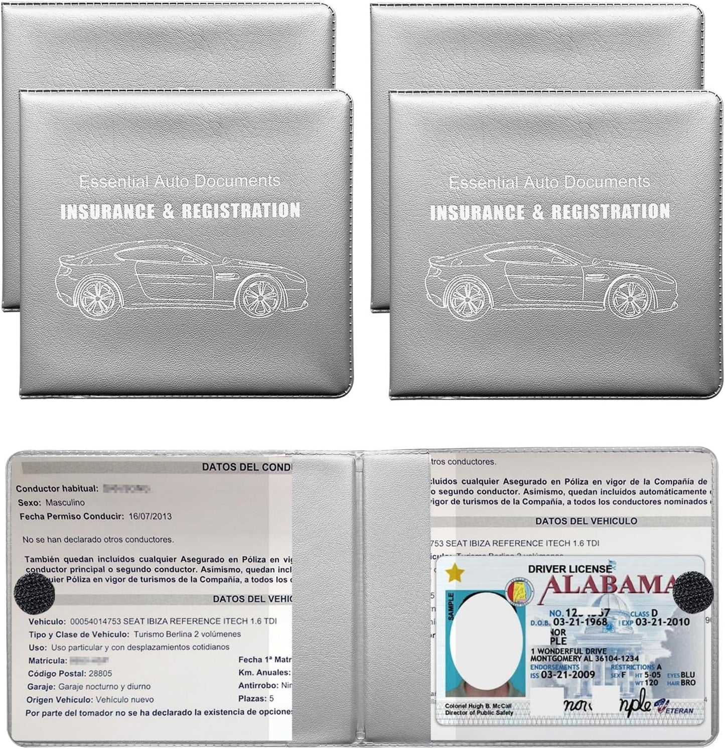 Yourkar 4PCS Car Registration Insurance Holder, Vehicle Glove Box Car Organizer with Magic Tape Closure, Driver License Keeper for Cars, Car Accessories (Big Car, Blue