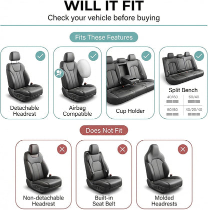 FH Group Full Set Cloth Car Seat Covers, Universal Fit Front and Split Bench Rear, Airbag Compatible, Washable for SUV, Sedan, Van - Black