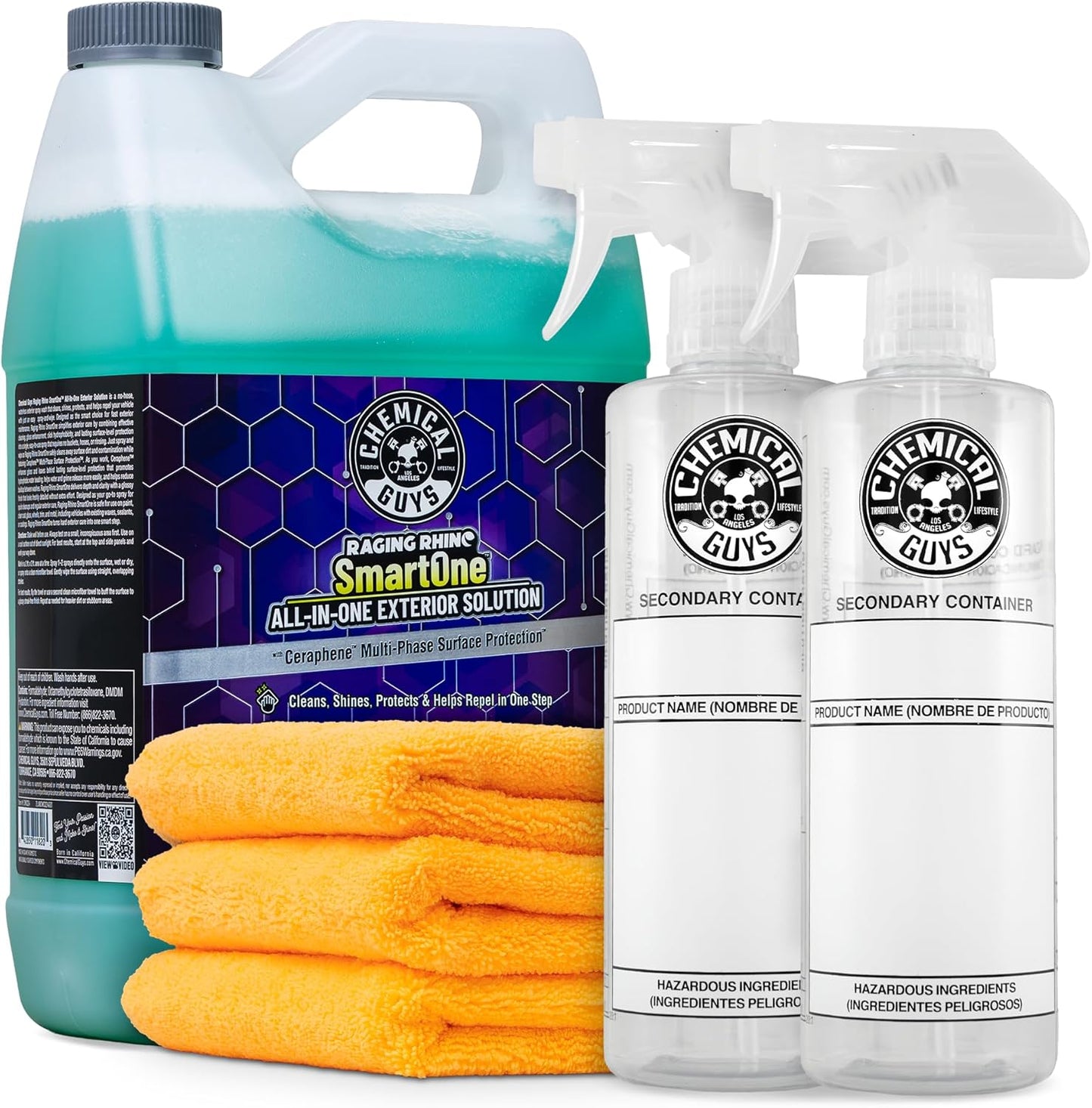 Chemical Guys Raging Rhino Waterless Car Wash And Quick Detailer Spray, No Rinse Exterior Cleaner For Paint, Glass, Wheels, Plastic, And Chrome, Spray And Wipe Shine, 20 Fl Oz