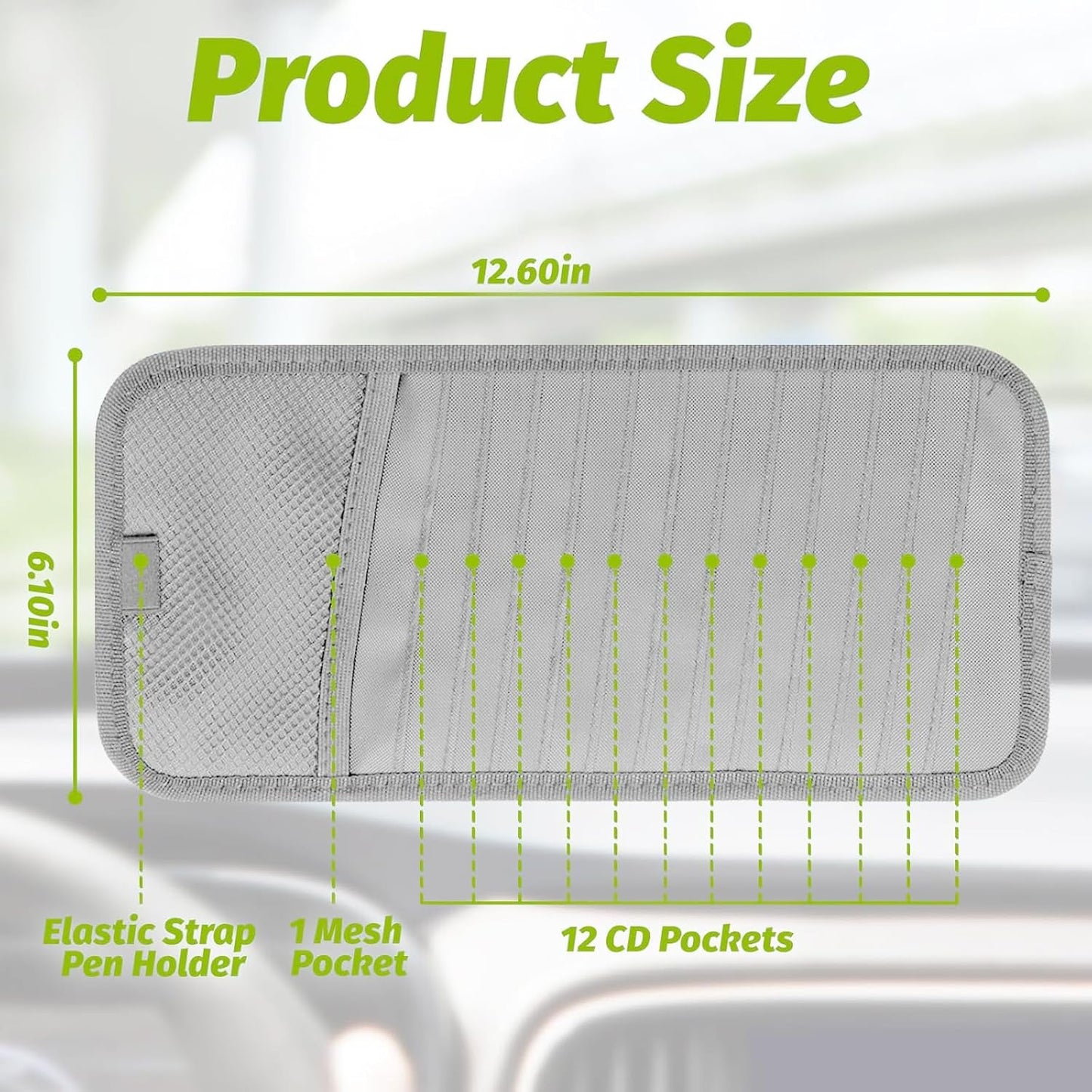 CD Visor Holder for Car, Large Capacity CD & DVD Visor Case, Vehicle Visor Storage Organizer with 12 Disc Sleeves, 1 Mesh Pocket 1 Pen Holder and & Elastic Band (Black)