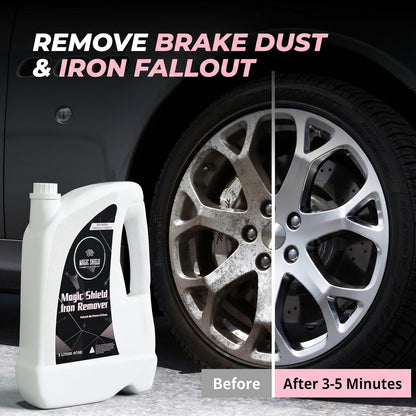 Magic Shield Iron Remover Spray for Cars 16oz - pH-Neutral Iron and Fallout Remover for Car, Motorcycle, RV & Boat | 5-Minute Reaction, Effective on Wheels & Paint | All-In-One Solution
