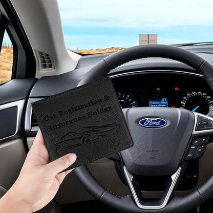 Car Registration and Insurance Holder, Premium PU Leather Vehicle Glove Box Car Organizer Men Women Wallet Accessories Case for ID, Driver's License - Blue