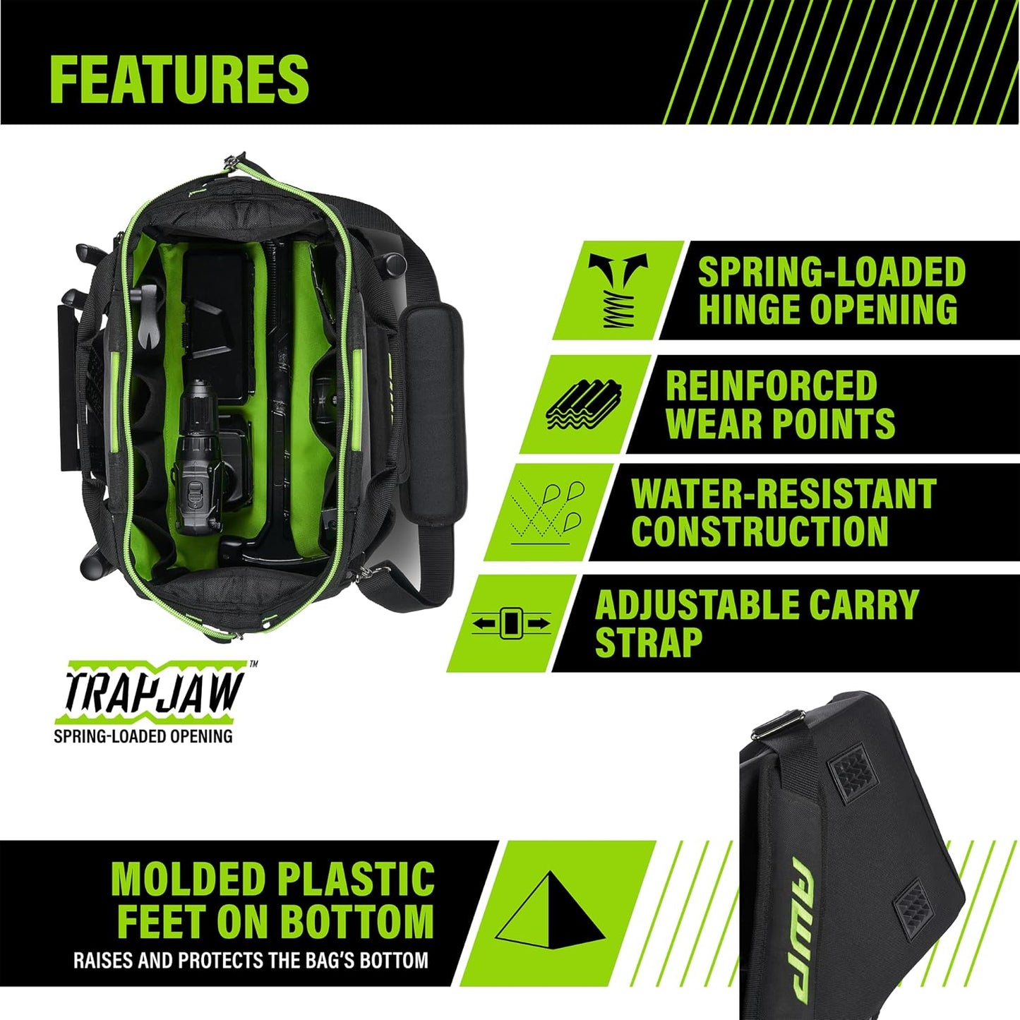 AWP Tool Bags, Premium Tool Bag, Black, Durable Tool Tote, for Professionals and Contractors