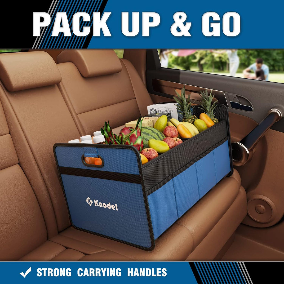 K KNODEL Car Trunk Organizer, Foldable Organizer for Car, Automotive Consoles & Organizers, Storage with Reinforced Handles (Medium, Black)