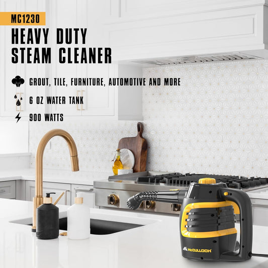 McCulloch MC1385 Deluxe Canister Steam Cleaner, 2-Hour Runtime, Chemical-Free, 23 Accessories: Mop Head, Brushes & More - Built for Home, Tile, Carpet, Furniture, & Personal Car Detailing