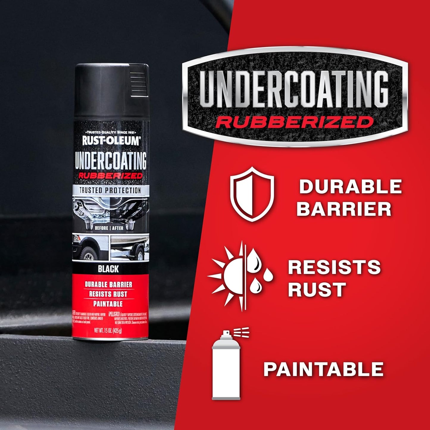 Rust-Oleum 248657 Rubberized Undercoating Spray, 15 oz, Black
